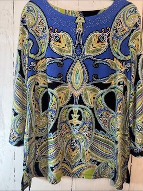 JM Collection Blue and Green Paisley Studded Tunic